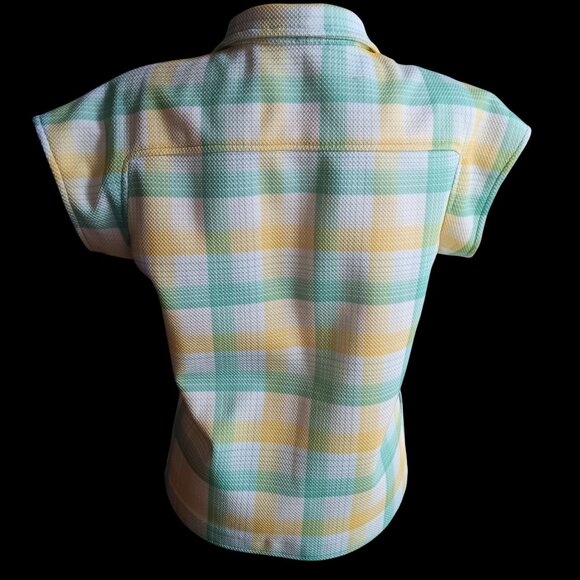 Vintage Womens Large Granny Top 1of1 Handmade Plaid Polyester Zip Neck Collared - Picture 6 of 7